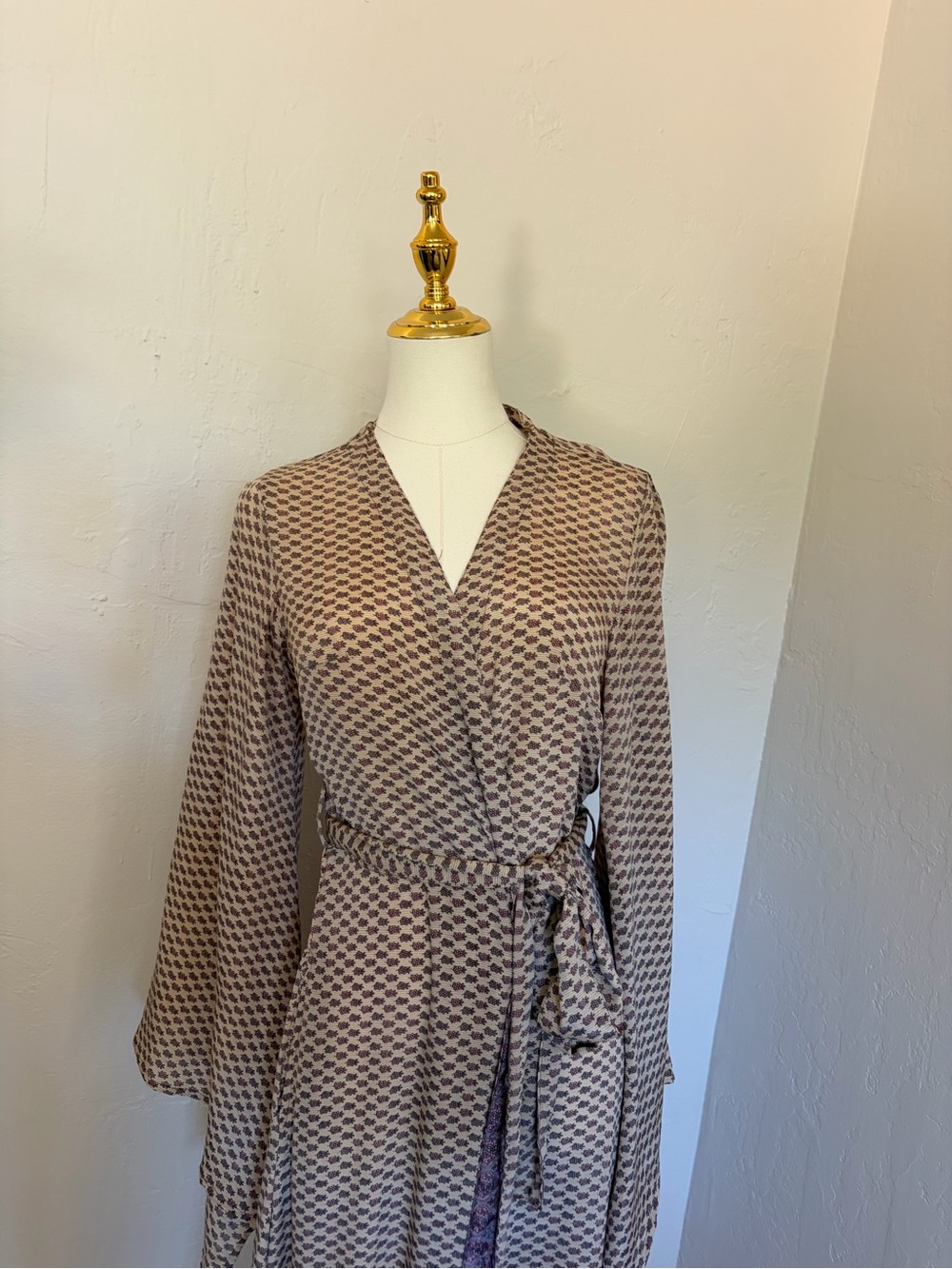Vagabond Taupe and Brown Geometric Wrap Dress